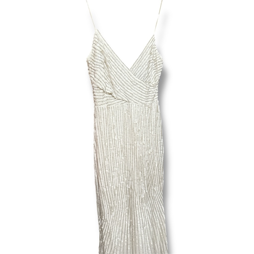 Sequin & Beaded White Embellished Mac Duggal Gown 10817 Dress - Picture 4 of 12